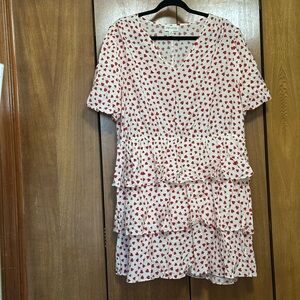 Plus size Valentines Day Heart Print Tiered Ruffle Dress in White and Red